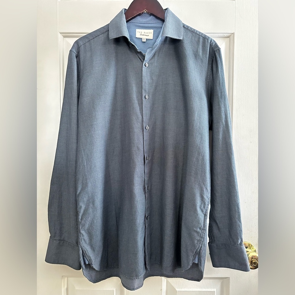 TED BAKER Endurance 16.5 34/35 Blue Flip Contrast Cuff Spread Collar 100% Cotton
